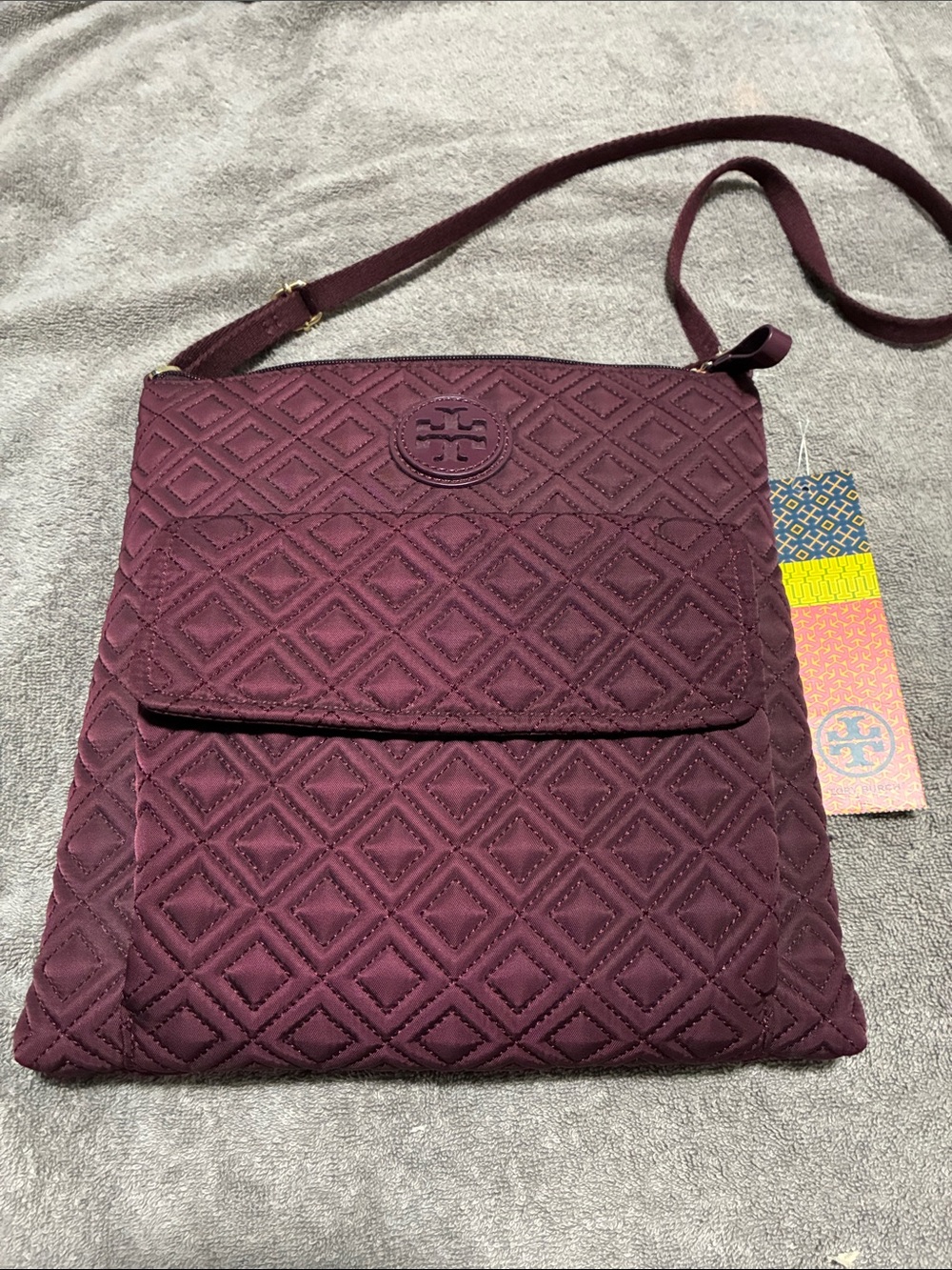 Tory Burch Quilted Crossbody Bag in Plum